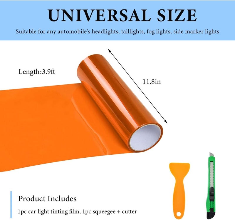 MUQIDA Headlight Vinyl Film Sticker Sheet Roll, 47.2"×11.8" Self-Adhesive Tint Vinyl Film for Car Tail Lights Fog Lights, Air-Release Headlight Tint Wrap Film with Squeegee & Cutter (Orange) - Image 2